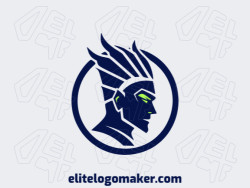 Logotipo memorável com a forma de um guerreiro com estilo mascote, e cores customizáveis.