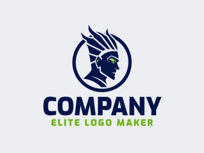 Memorable logo in the shape of a warrior with mascot style, and customizable colors.