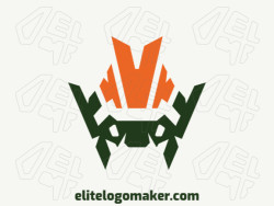 Logotipo abstrato com design refinado, formando um guerreiro com as cores verde e laranja.