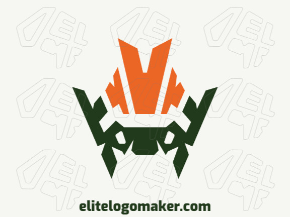 Logotipo abstrato com design refinado, formando um guerreiro com as cores verde e laranja.