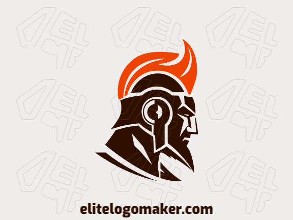 Logotipo profissional com a forma de um guerreiro com estilo abstrato, as cores utilizadas foi laranja e marrom escuro.