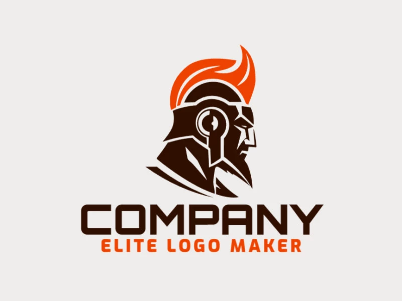 The professional logo in the shape of a warrior with an abstract style, the colors used were orange and dark brown.