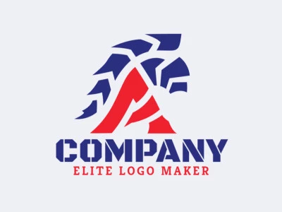 Logotipo personalizable compuesto de formas sólidas y estilo abstracto formando un casco medieval en colores azul y rojo.