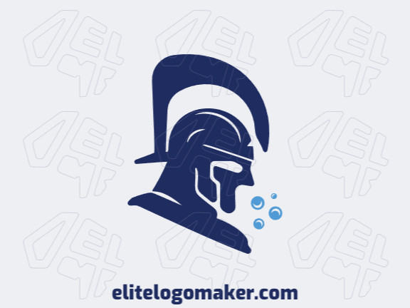 A sophisticated logo in the shape of a warrior combined with a fish with a sleek double-meaning style, featuring a captivating blue color palette.