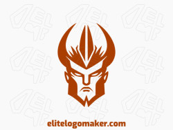 Um logotipo profissional em forma de uma cabeça de guerreiro com um estilo simétrico, a cor utilizada foi marrom.
