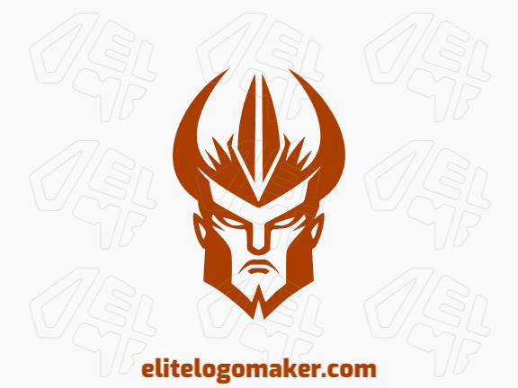 Um logotipo profissional em forma de uma cabeça de guerreiro com um estilo simétrico, a cor utilizada foi marrom.