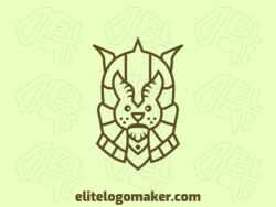 Animal logo design in the shape of a rabbit head wearing a medieval helmet with brown colors.