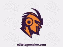 Logotipo customizável com a forma de um robô guerreiro composto por um estilo mascote e com as cores laranja e roxo.