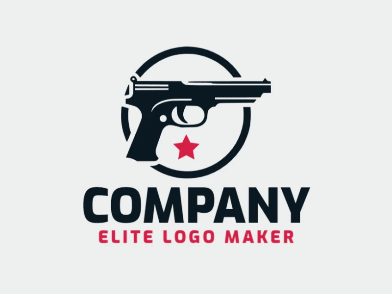 Vector logo in the shape of a weapon with circular style with red and black colors.