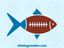 Illustrative logo design in the shape of a fish combined with a ball with blue and dark red colors.