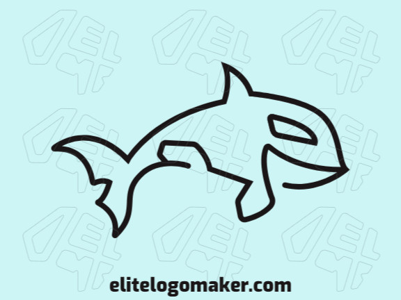 Animal mascot logo with the shape of a whale composed of lines with black colors.