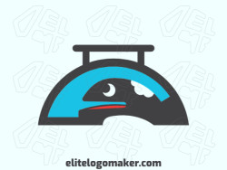 Animal logo design in the shape of a tray fused with a whale with blue, black and red colors.