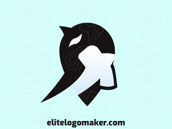 Animal logo with the shape of a whale combined with a map icon with gradient style and black, white, blue colors.