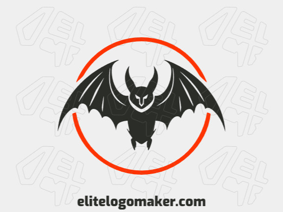 Um logotipo profissional em forma de um morcego selvagem com um estilo simétrico, as cores utilizadas foi laranja e preto.