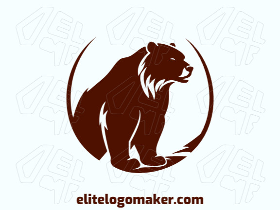 Logotipo vetorial com a forma de um urso selvagem com design mascote e cor marrom escuro.