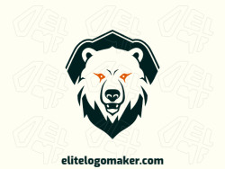 Logo is available for sale in the shape of a wild bear with an emblem design with orange and black colors.
