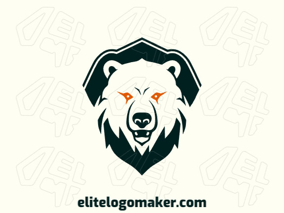 Logo is available for sale in the shape of a wild bear with an emblem design with orange and black colors.