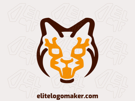 Logotipo abstrato com design refinado, formando um gato selvagem com as cores laranja e marrom escuro.