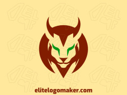 Logo available for sale in the shape of a wild cat with a symmetric style with dark brown and dark green colors.