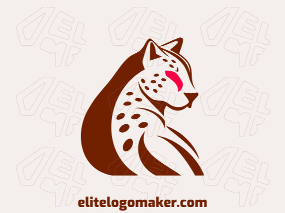 Creative logo in the shape of a wild cat with a memorable design and abstract style, the colors used were red and dark brown.