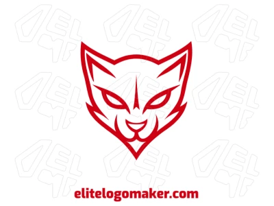 Um impressionante modelo de logotipo apresentando um gato selvagem em vermelho vibrante, com detalhes marcantes e uma forte presença animal para impacto visual.