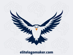 A symmetrical logo featuring a majestic wild eagle in dark blue and deep yellow, evoking power and grace in flight.