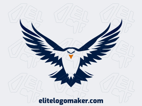 Um logotipo simétrico que apresenta uma águia selvagem majestosa em azul escuro e amarelo, evocando poder e graça em voo.
