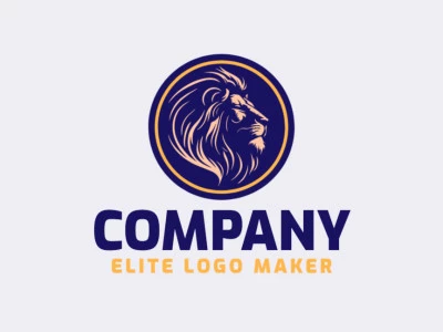 Logotipo customizável com a forma de um leão selvagem com estilo circular, as cores utilizadas foi azul e laranja.