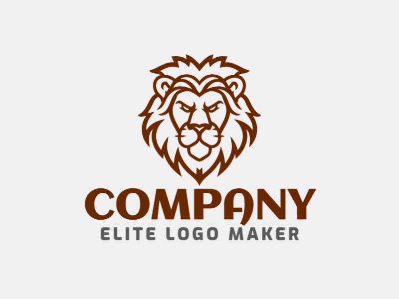 Una plantilla de logo vectorial elegante con un león salvaje en estilo simétrico con colores marrones, perfecta para la marca de una empresa.