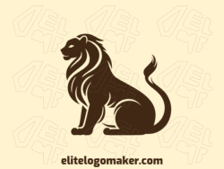 Logo available for sale in the shape of a wild lion with abstract style and brown color.
