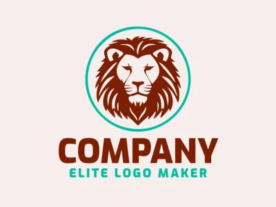 A circular design featuring a wild lion head in natural green and earthy brown, creating a striking logo.