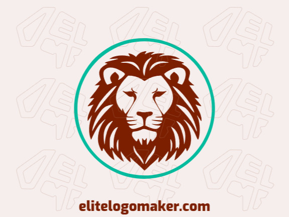 Um design circular com a cabeça de um leão selvagem em verde natural e marrom terroso, criando um logotipo marcante.