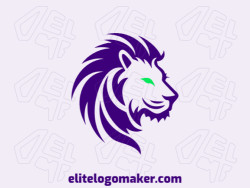 Create your logo in the shape of a wild lion head with a simple style with green and purple colors.