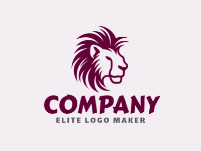 Un logotipo creativamente diseñado de la cabeza de un león salvaje en un rojo oscuro y cautivador, simbolizando fuerza e innovación.