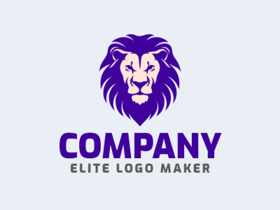 A symmetric logo design featuring a wild lion head, highlighted with purple and beige, creating a bold and regal look.