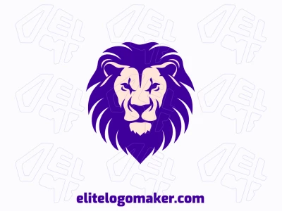 A symmetric logo design featuring a wild lion head, highlighted with purple and beige, creating a bold and regal look.