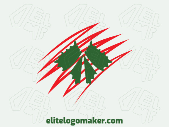 Illustrative logo in the shape of a grape leaf similar to a skull combined with abstracts shapes with green and red colors.