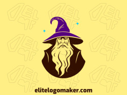 Create your own logo in the shape of a wizard with an abstract style with blue, purple, and dark brown colors.