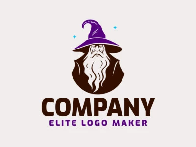 Create your own logo in the shape of a wizard with an abstract style with blue, purple, and dark brown colors.