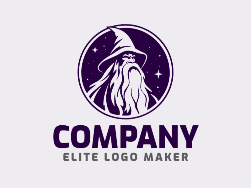 Logotipo vetorial com a forma de um mago com design circular e cor roxo.