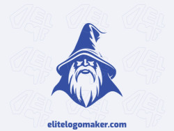 A logo is available for sale in the shape of a wizard with a pictorial design and dark blue color.