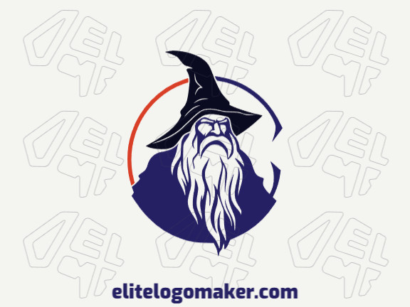 Abstract logo with a refined design forming a wizard, the colors used were blue, orange, and black.