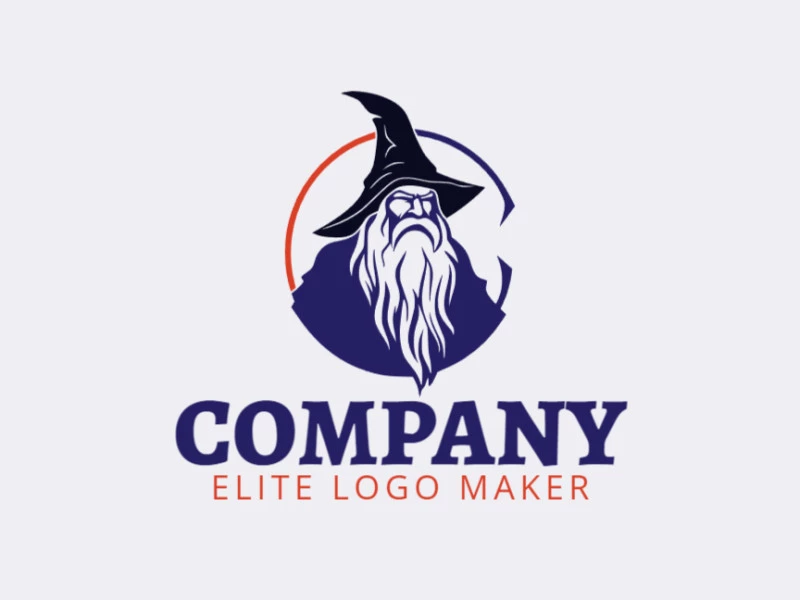 Abstract logo with a refined design forming a wizard, the colors used were blue, orange, and black.