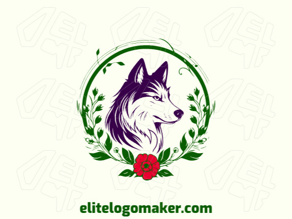 Radiating mystique and grace, the ornamental wolf logo captivates with its intricate design and a mesmerizing blend of green, red, and purple hues.