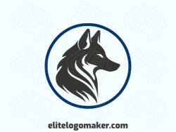 Create your own logo in the shape of a wolf with circular style with blue and black colors.