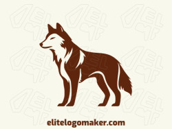 Abstract logo created with abstract shapes forming a wolf with the color dark brown.