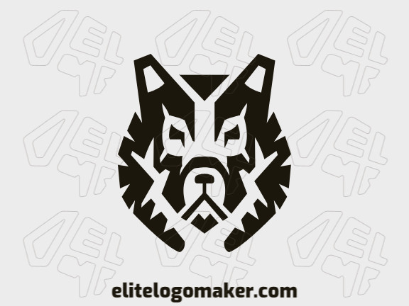 Logo created with symmetry style forming a wolf head with the color black.