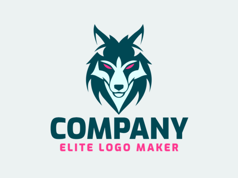 Um logo animal com uma cabeça de lobo em azul e rosa, simbolizando ousadia e criatividade, perfeito para marcas que buscam uma identidade única e dinâmica.