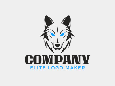 A captivating logo featuring a wolf head in blue and grey hues, symbolizing strength, intelligence, and adaptability, ideal for a powerful brand identity.