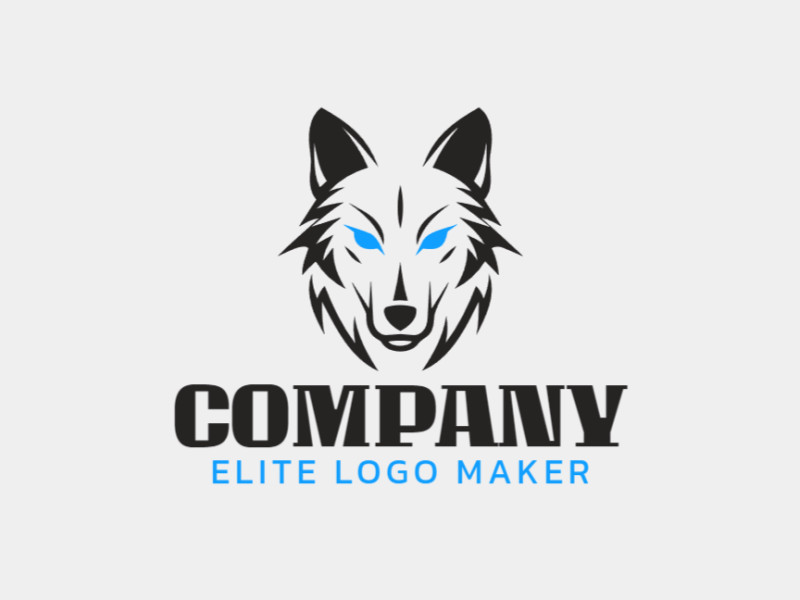 Un logotipo cautivador con la cabeza de un lobo en tonos azules y grises, que simboliza fuerza, inteligencia y adaptabilidad, ideal para una identidad de marca poderosa.